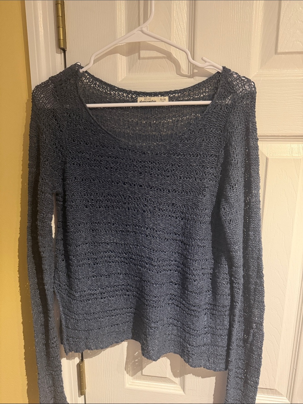 abercrombie kids slate blue open-knit scoop neck sweater